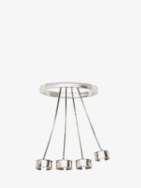 Alexander McQueen Women's Four Ring Hand Jewel Piece in Antique Silver