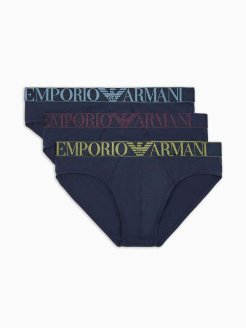 EMPORIO ARMANI Three-pack of ASV shiny logoband organic-cotton briefs