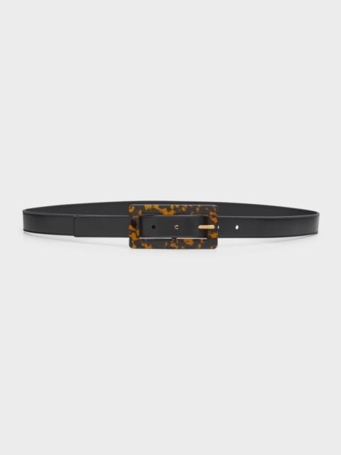 Smooth Leather Belt With Rectangular Buckle