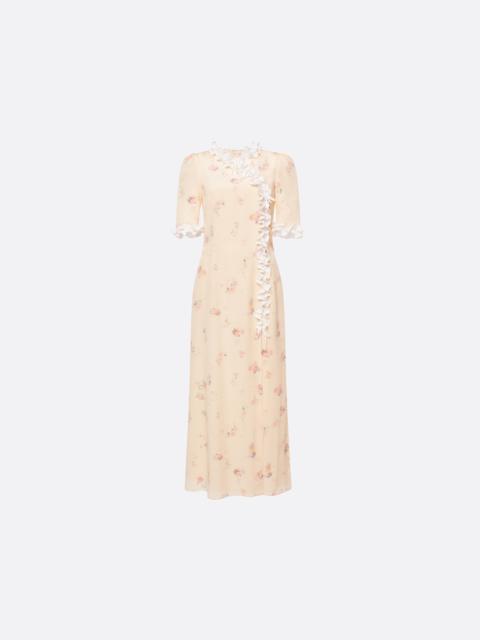 Alessandra Rich FLORAL-PRINT SILK DRESS WITH RUFFLES