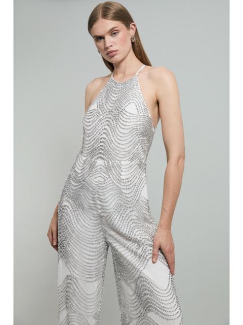 KAREN MILLEN Embellished Geo Halter Woven Jumpsuit