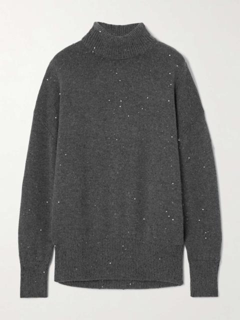 Brunello Cucinelli Sequin-embellished cashmere and silk-blend turtleneck sweater