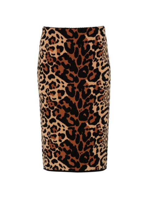 leopard-jacquard midi skirt