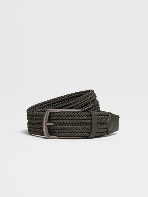 ZEGNA OLIVE GREEN ELASTIC RAYON BRAIDED BELT