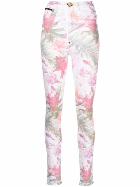 PHILIPP PLEIN floral print denim leggings