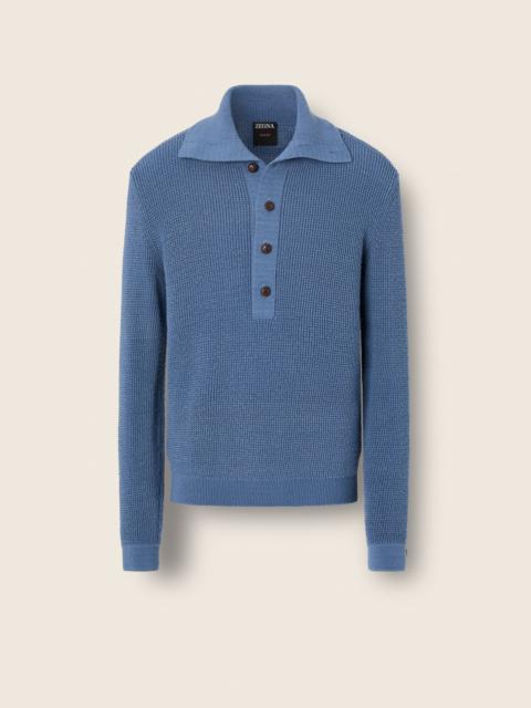 ZEGNA LIGHT BLUE WOOL AND CANAPA YARN POLO SHIRT