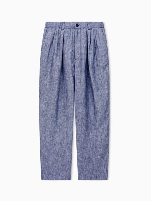 GIORGIO ARMANI PLEAT TROUSERS IN MÉLANGE LINEN DOUBLE CANVAS
