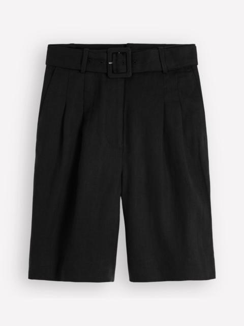 BODEN Chelsea Belted Linen Shorts-Black