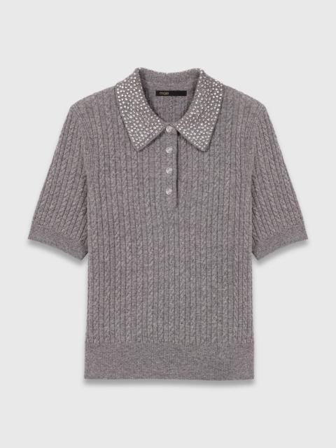 maje Wool polo shirt with rhinestone collar
