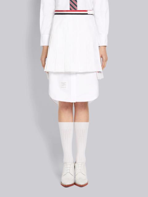 Thom Browne White Cotton Seersucker Grosgrain Combo Pleat Mini Pleated Skirt