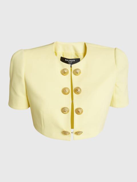 4-Button Short-Sleeve Crepe Crop Jacket