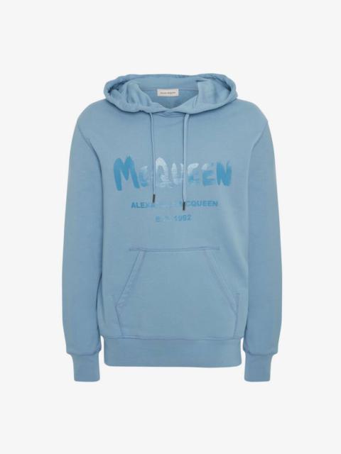 Alexander McQueen Mcqueen Graffiti Hooded Sweatshirt in Sky Blue