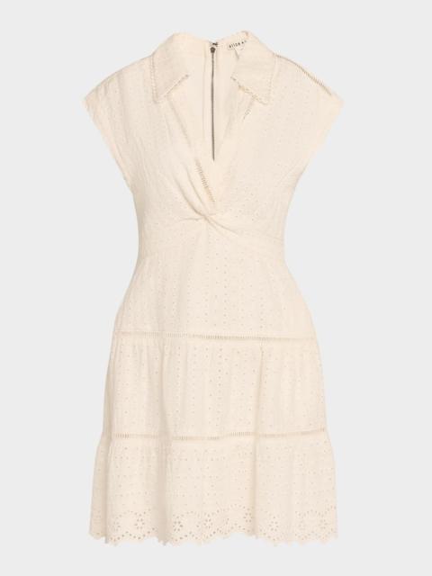 Mila Eyelet Deep V Twist-Front Mini Dress