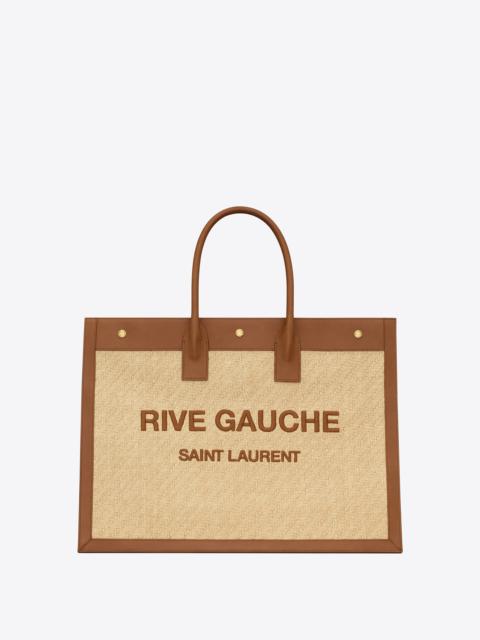 SAINT LAURENT rive gauche in embroidered raffia and vegetable-tanned leather
