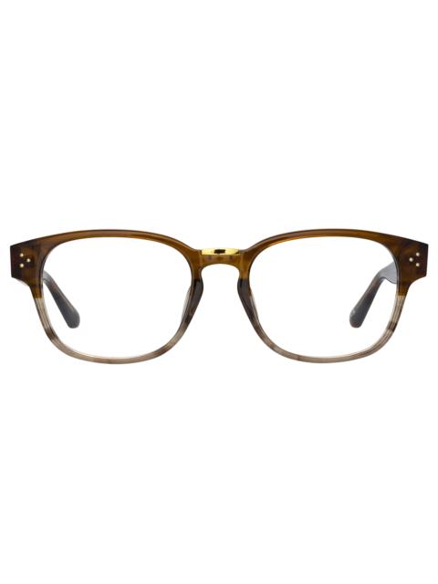 LINDA FARROW MEN'S CARLOS OPTICAL D-FRAME IN CARAMEL HORN