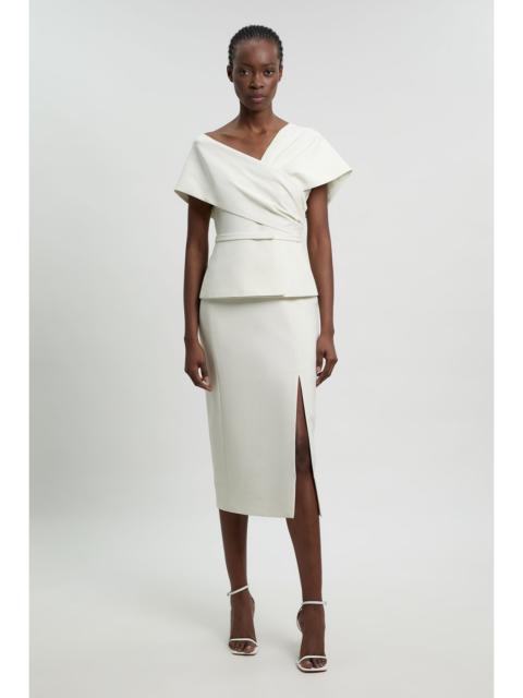 KAREN MILLEN Compact Viscose Stretch Tailored Peplum Midi Dress