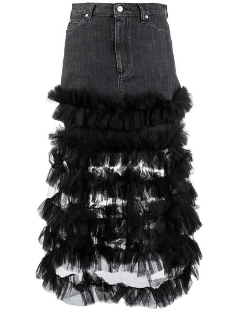 REDValentino ruffle tulle-trim denim A-line skirt