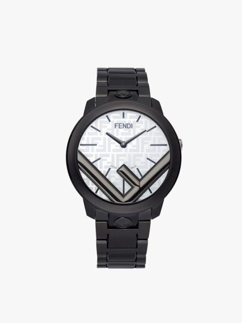 FENDI 41 mm stainless steel round case with glossy and satin-finish black PVD coating, with tone on tone s