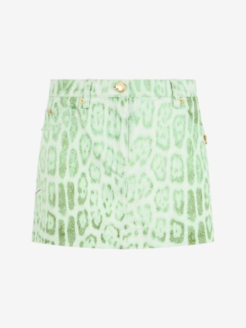 Roberto Cavalli Jaguar Mint Print Denim Mini Skirt