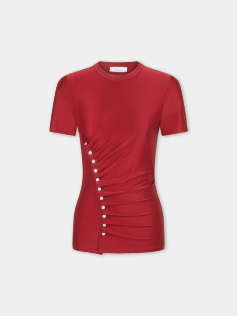 rabanne RED SHORT-SLEEVE DRAPED TOP IN JERSEY