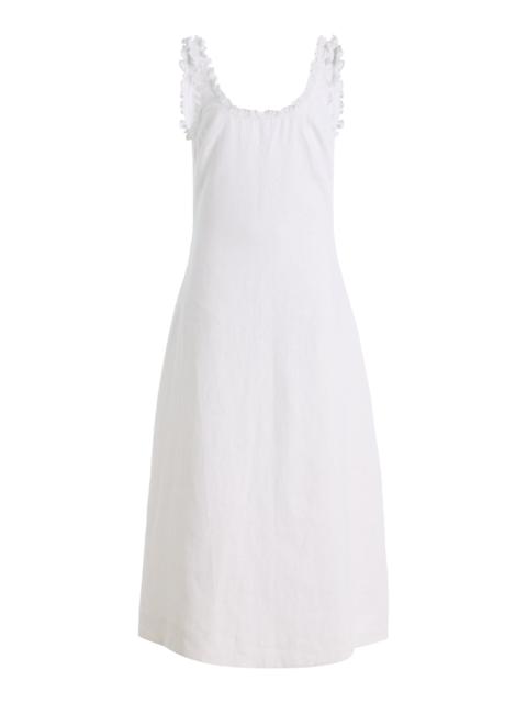POSSE Florence Ruffled Linen Midi Dress ivory