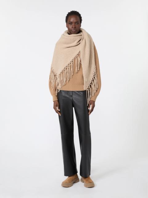 WEEKEND Max Mara TORNADO Fringed wool shawl - CARAMEL