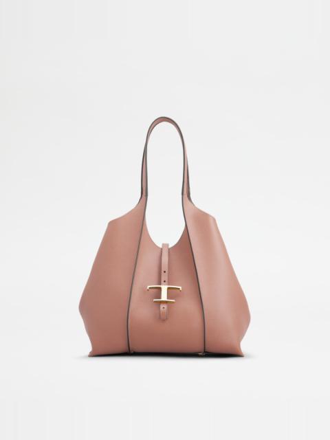 T TIMELESS SHOPPING BAG IN LEATHER SMALL - PINK