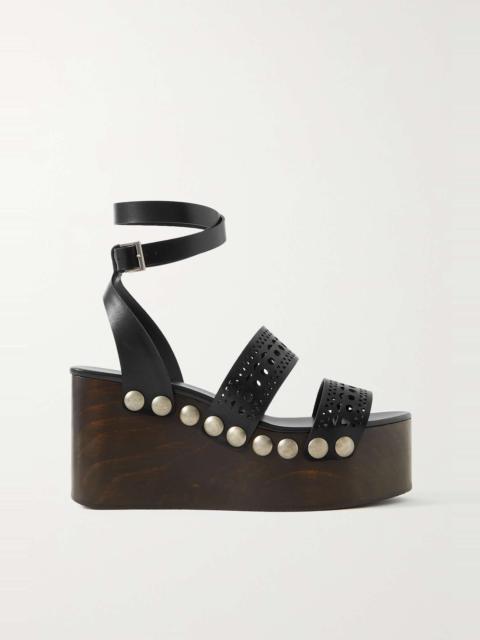 85 studded laser-cut leather platform sandals