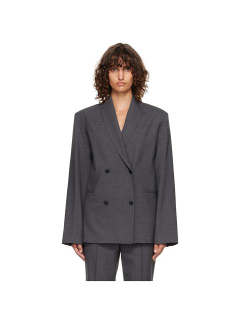 Loulou de Saison Gray Sancia LDS Double Breasted Shawl Collar Blazer