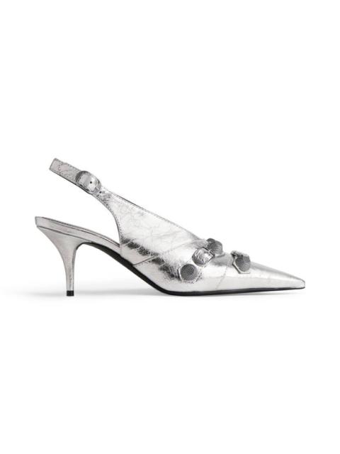 BALENCIAGA Women's Cagole Slingback 70mm Pump Metallized in Silver