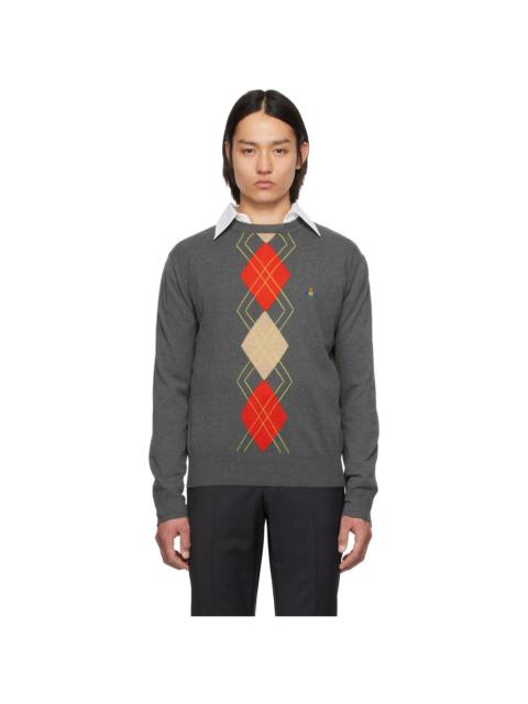 Vivienne Westwood Gray Argyle Round Neck Sweater