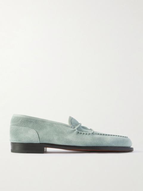 John Lobb Bath Leather-Trimmed Suede Loafers Blue