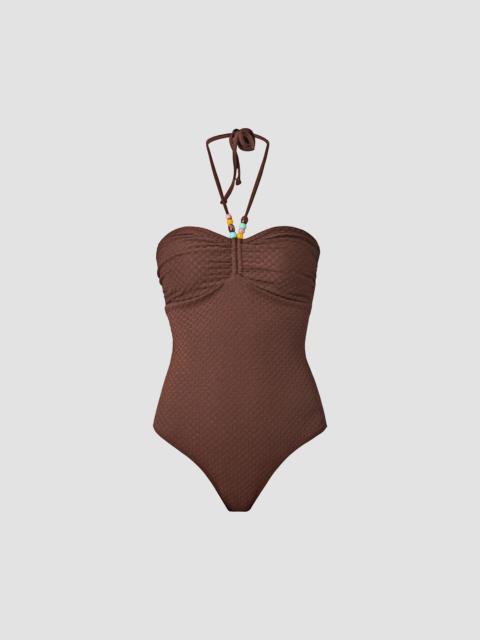 Shoshanna Women's Halterneck Cinched One-Piece Swimsuit - Mocha