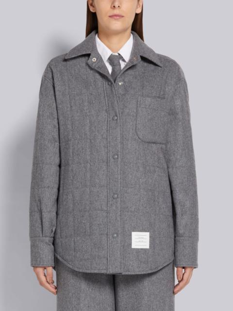 Thom Browne Medium Grey Down-Filled Lightweight Boiled Wool Engineered Stripe Oversized Shirt Jacket