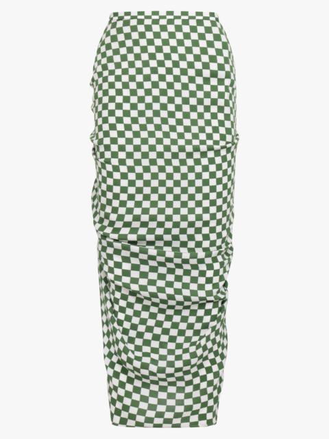 Dries Van Noten CHECKERBOARD RUCHED SIDE BODYCON MAXI SKIRT | GREEN