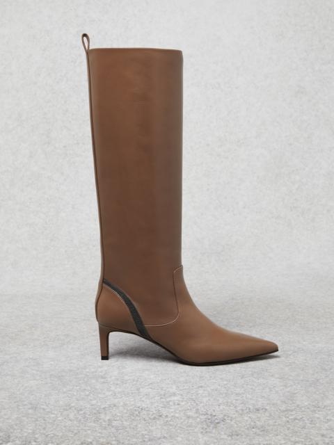 Brunello Cucinelli Soft nappa leather heeled boots with shiny contour