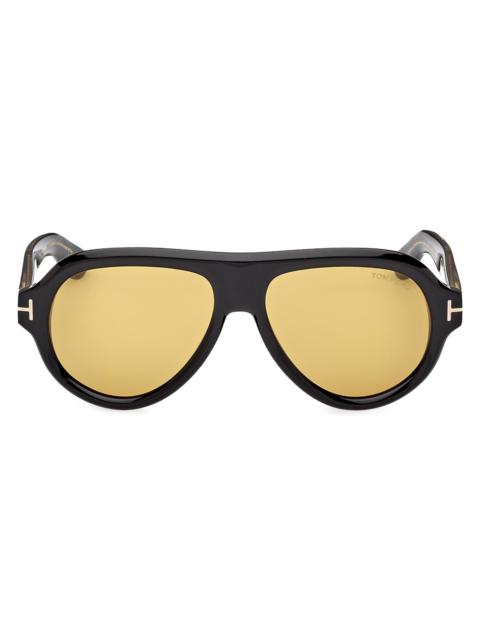 TOM FORD Men's Icon 56MM Aviator Sunglasses - Shiny Black Vicuna