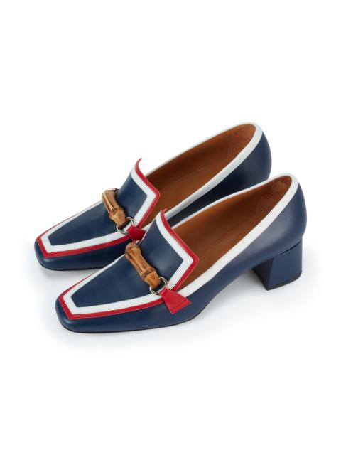 CASABLANCA Blue & White Leather Heeled Loafer