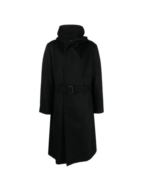 hooded belted coat