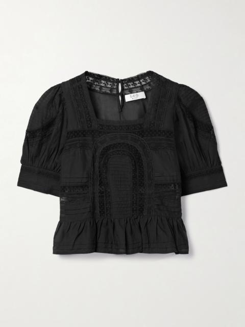 Sea Franca lace-trimmed cotton-blend voile blouse Black