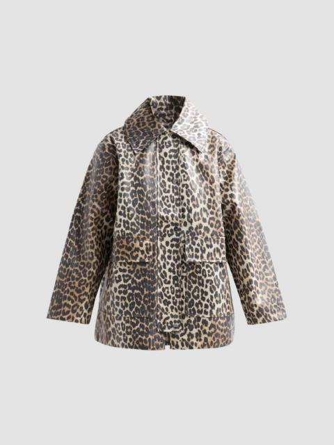 GANNI Women's Laminated Leopard-Print Cotton Canvas Jacket - Almond Milk