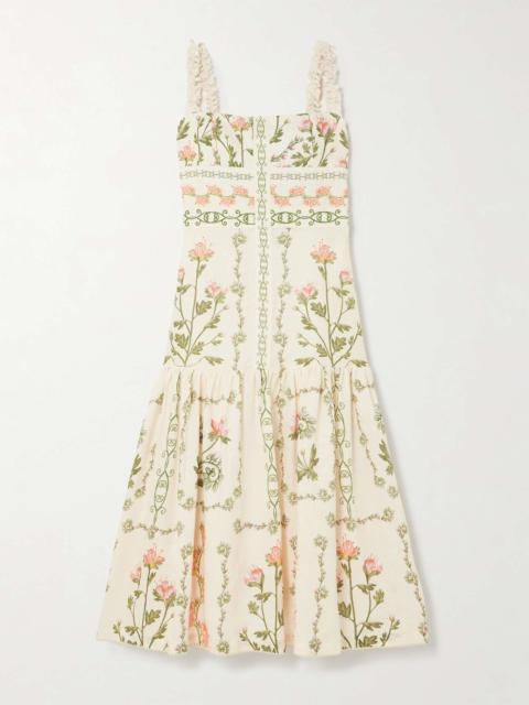 + NET SUSTAIN Nispero Oasis embellished floral-print linen midi dress