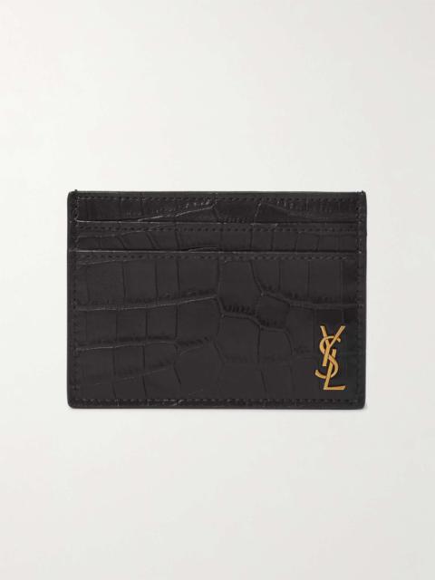 SAINT LAURENT Logo-Appliquéd Croc-Effect Leather Cardholder