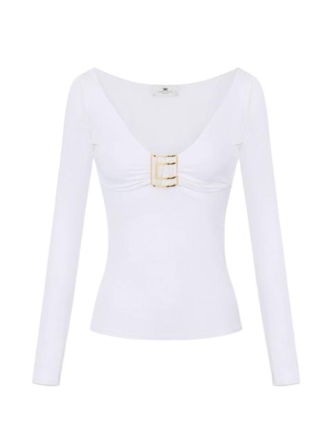 ELISABETTA FRANCHI top in jersey fabric with jewel logo detail
