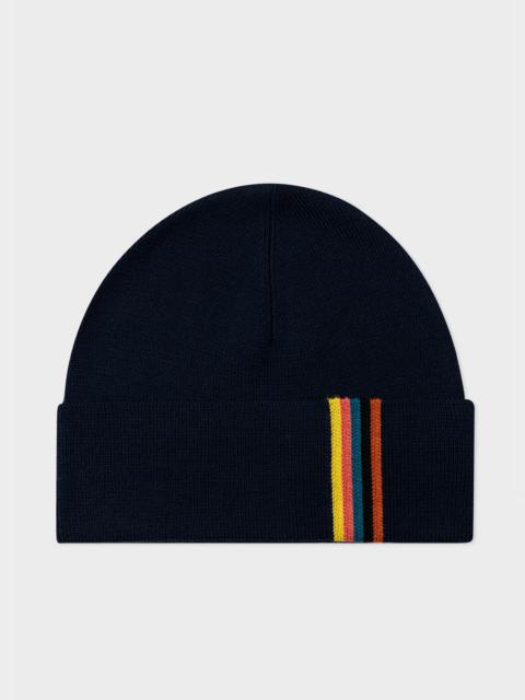 Paul Smith Navy Merino Wool 'Artist Stripe' Beanie Hat