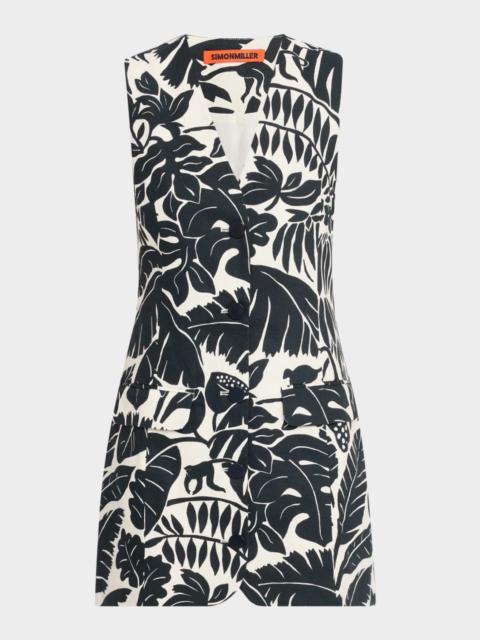 SIMONMILLER Carob Striped Linen Cotton Sleeveless Mini Dress