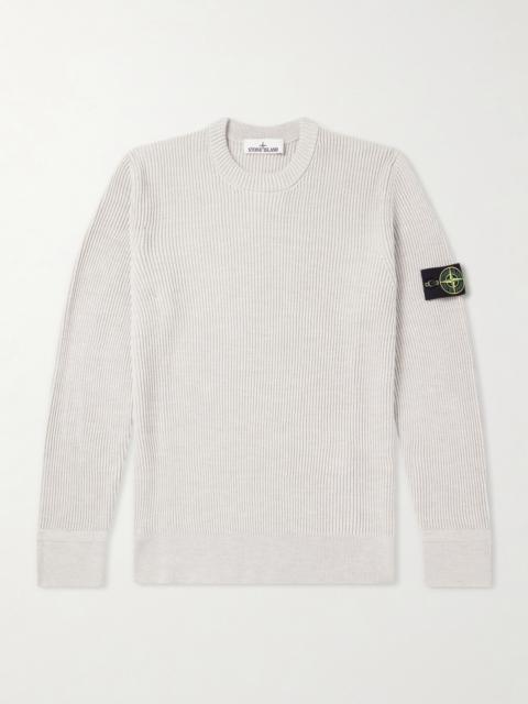 Stone Island Logo-Appliquéd Ribbed Virgin Wool Sweater