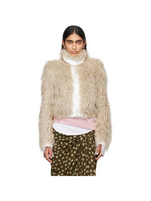 Dries Van Noten Beige Cropped Faux-Fur Jacket