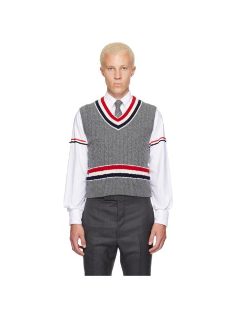 Thom Browne Gray Baby Cable V-Neck Cricket RWB Vest