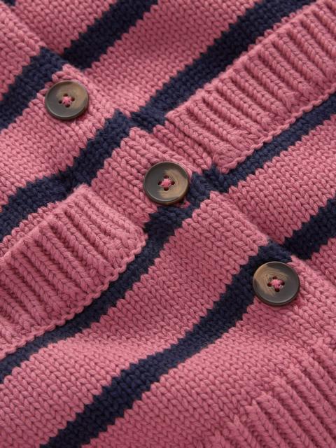 BODEN Lucy Chunky Cotton Cardigan-Pink Heather, Navy Stripe